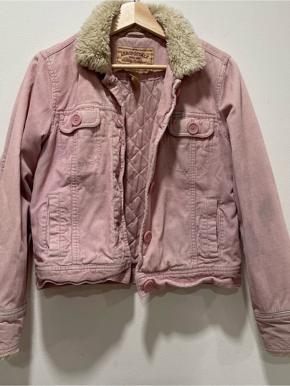 Aeropostale Pink Corduroy Jacket with Faux-Shearling Collar